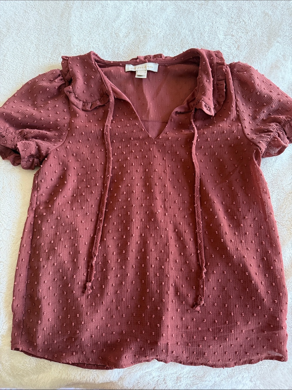 T.J.Maxx Dusty Rose Tie-Neck Textured Blouse
